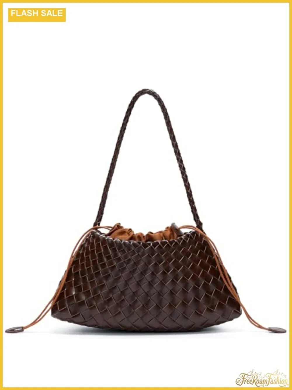 Woven Vegan Leather Shoulder Hobo Bag with Drawstring Clutch